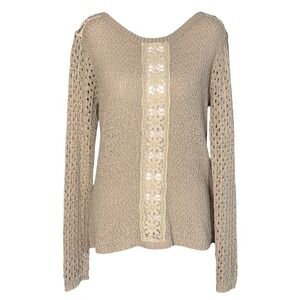 Hinge Crochet Knit‎ Long Sleeve Sweater Beige Floral Lace Womens Small